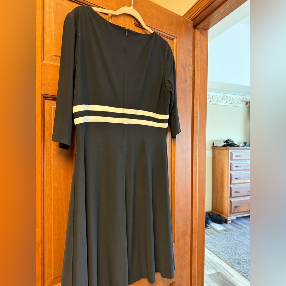 Chaps Black Dress with Cream Stripes